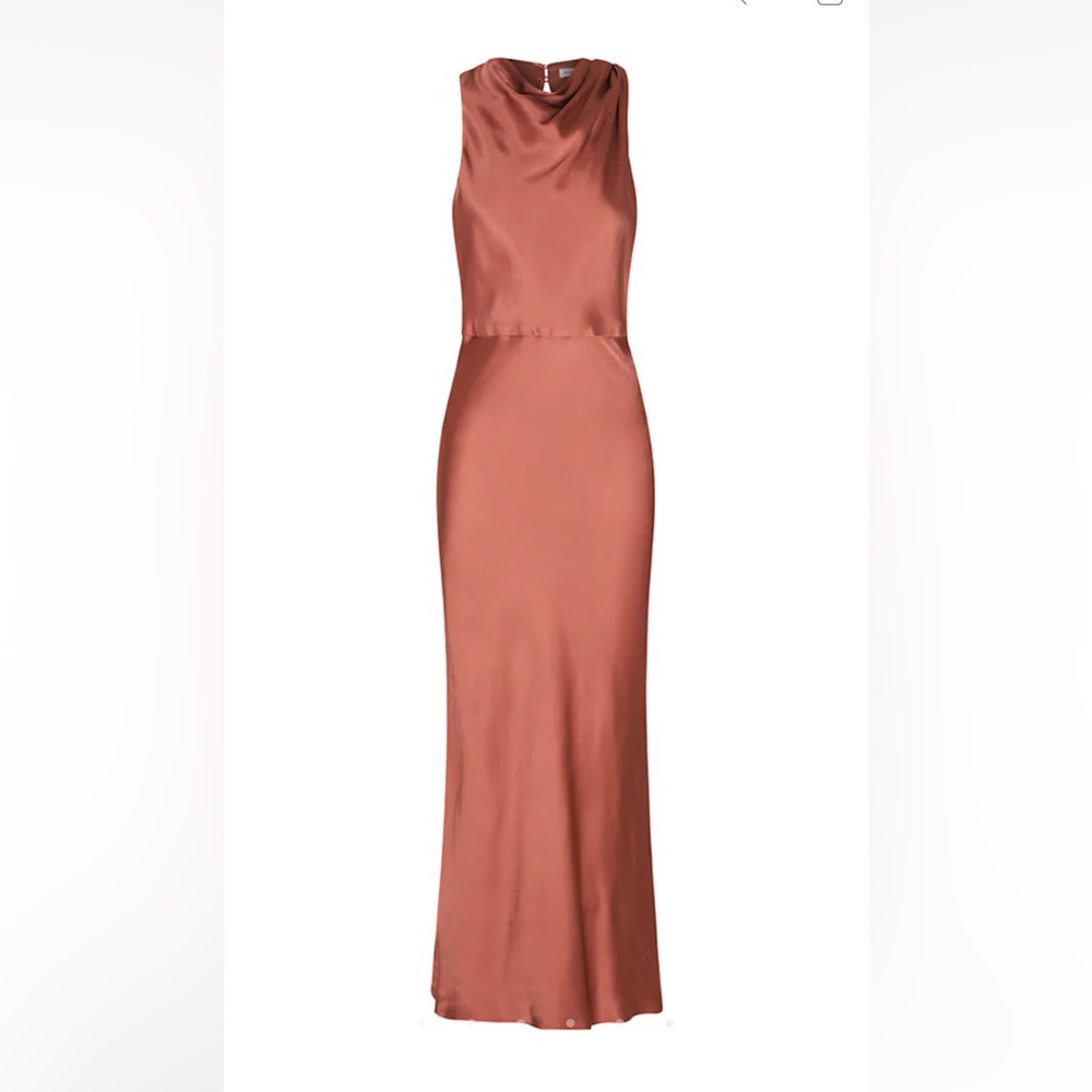 Shona Joy LA LUNE HIGH NECK MIDI DRESS - TERRACOTTA. BRAND NEW